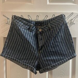Kendall & Kylie Navy and White Pinstripe Denim Shorts